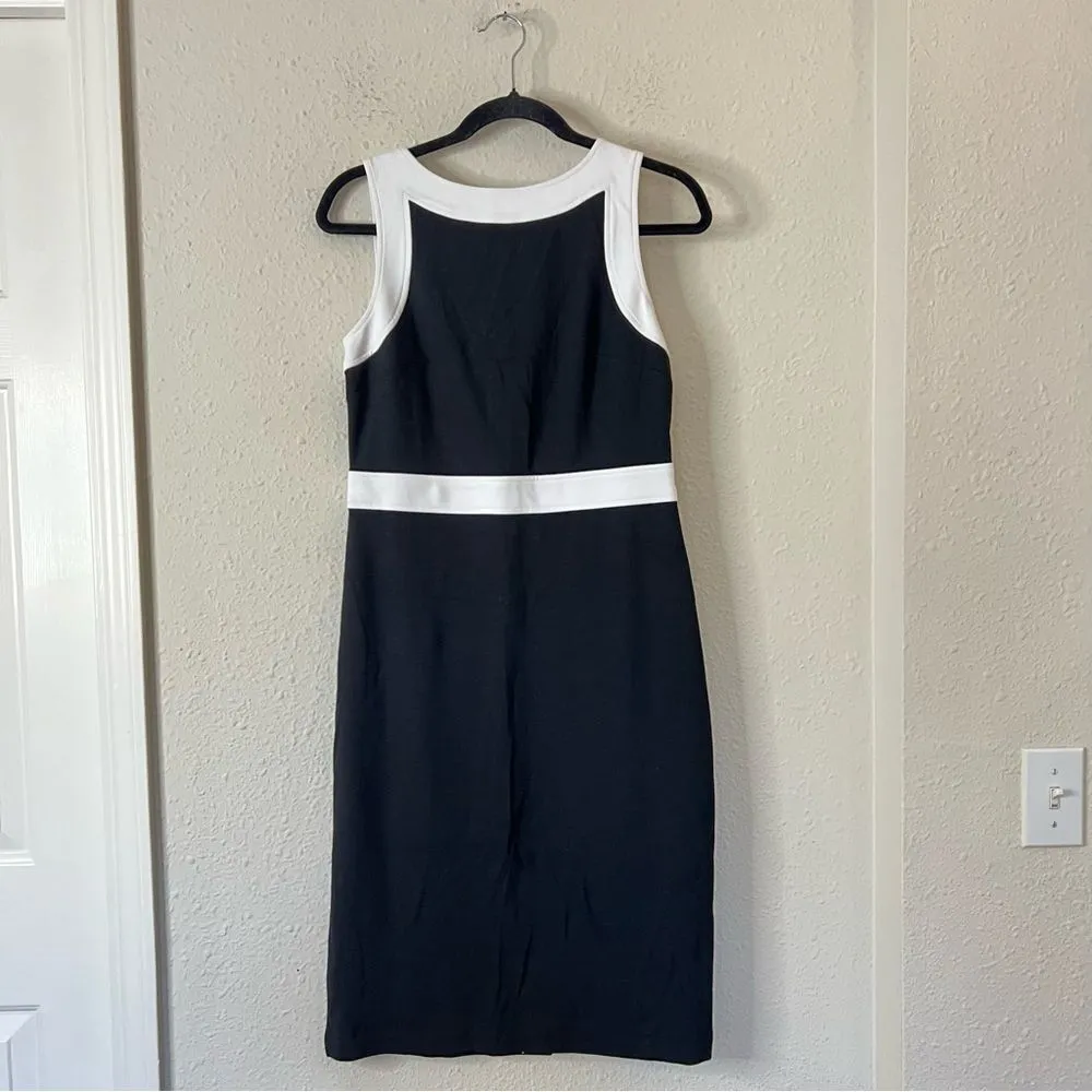 Talbots Ponte Knit Sleeveless Sheath Dress Black and White Size 6 - Image 3