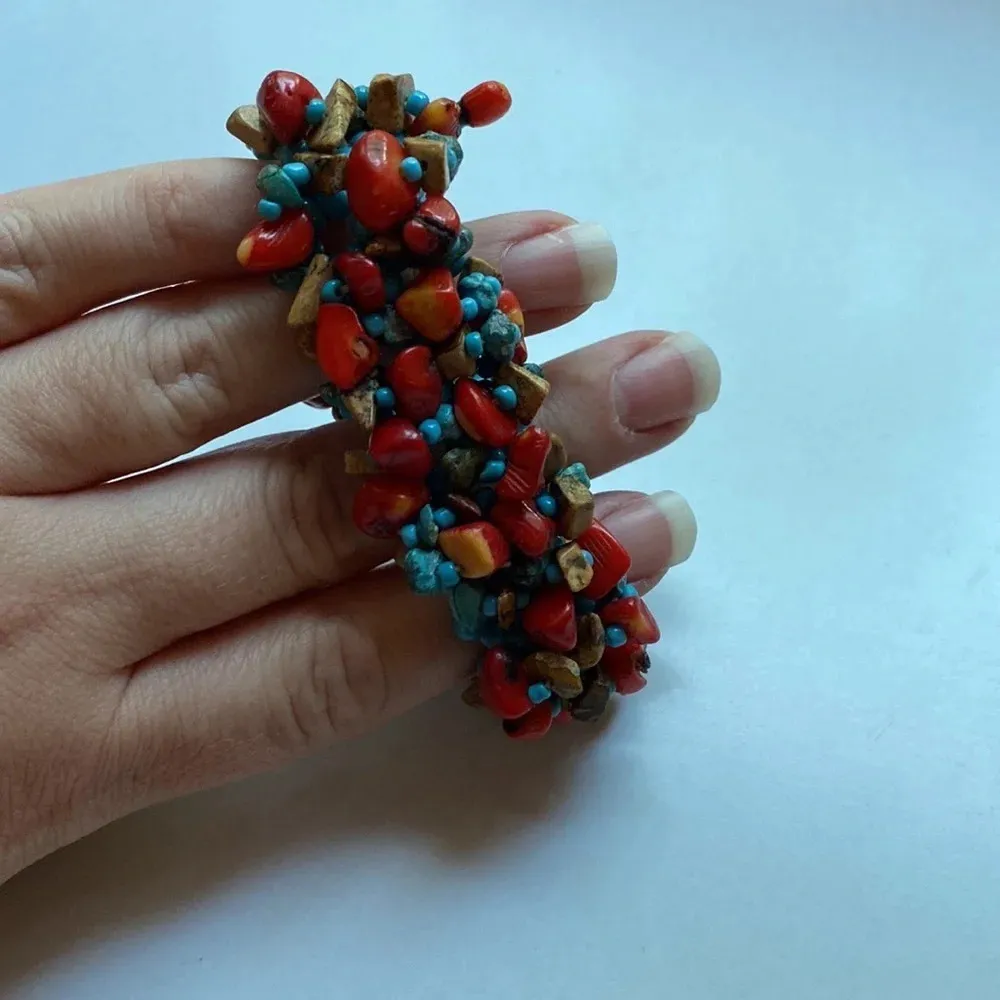 Turquoise‎ Tiger’s Eye Red Jasper Stretch Bracelet Chunky Stone Bracelet - Image 5