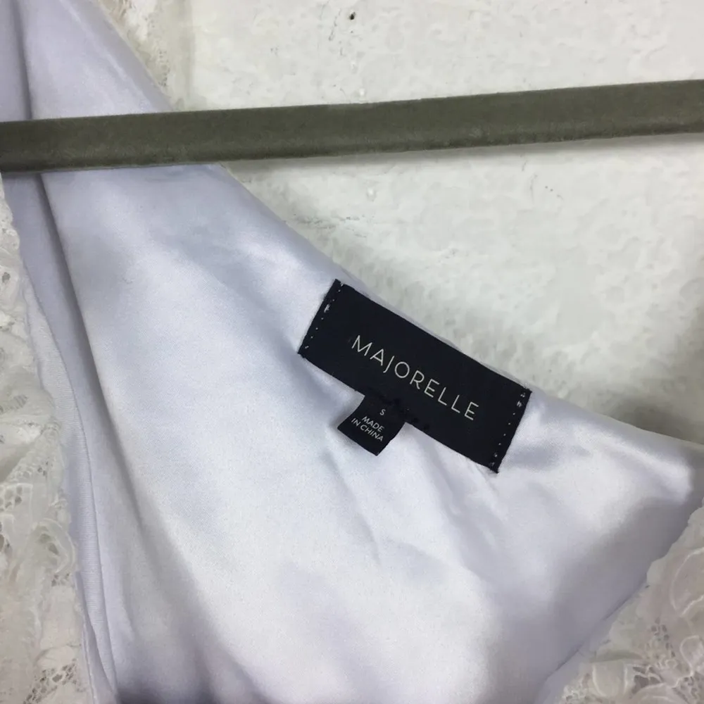 Majorelle White Lace One Shoulder Asymmetric Ruffle Bridal Midi Dress Small - Image 6