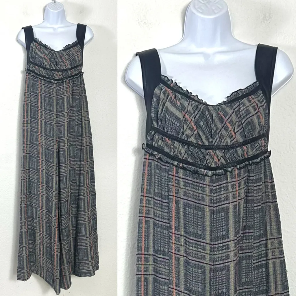Free People Wide Leg Marley Plaid One Piece Jumpsuit Size Medium NWT Grunge 90s - Image 5