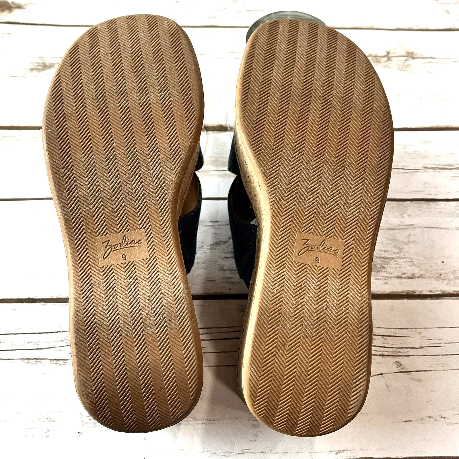 Zodiac Platform Wedge Slide Chunky Y2K Sandal Women US 9 M EU 40 Denim Cork Heel - Image 7