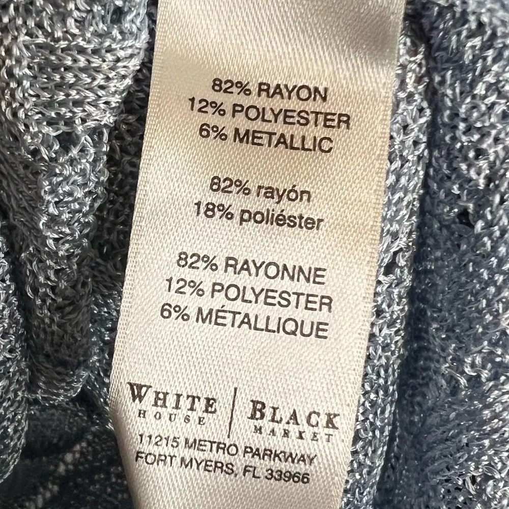 White House Black Market Metallic Blue Silver Knit Poncho Sweater Boho Chic M - Image 7