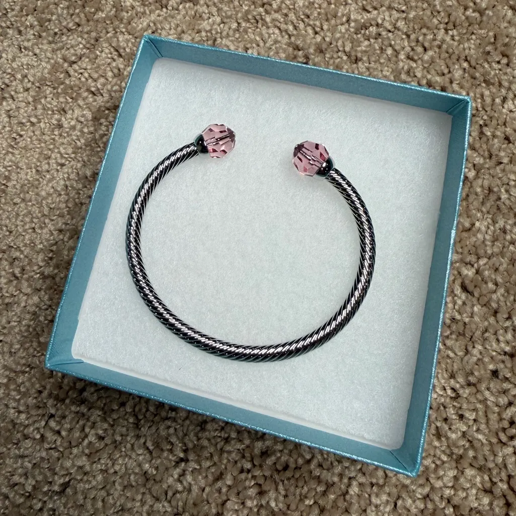 Touchstone Crystal by Swarovski With a Twist Cable Bracelet Light Rose Silver - Image 2