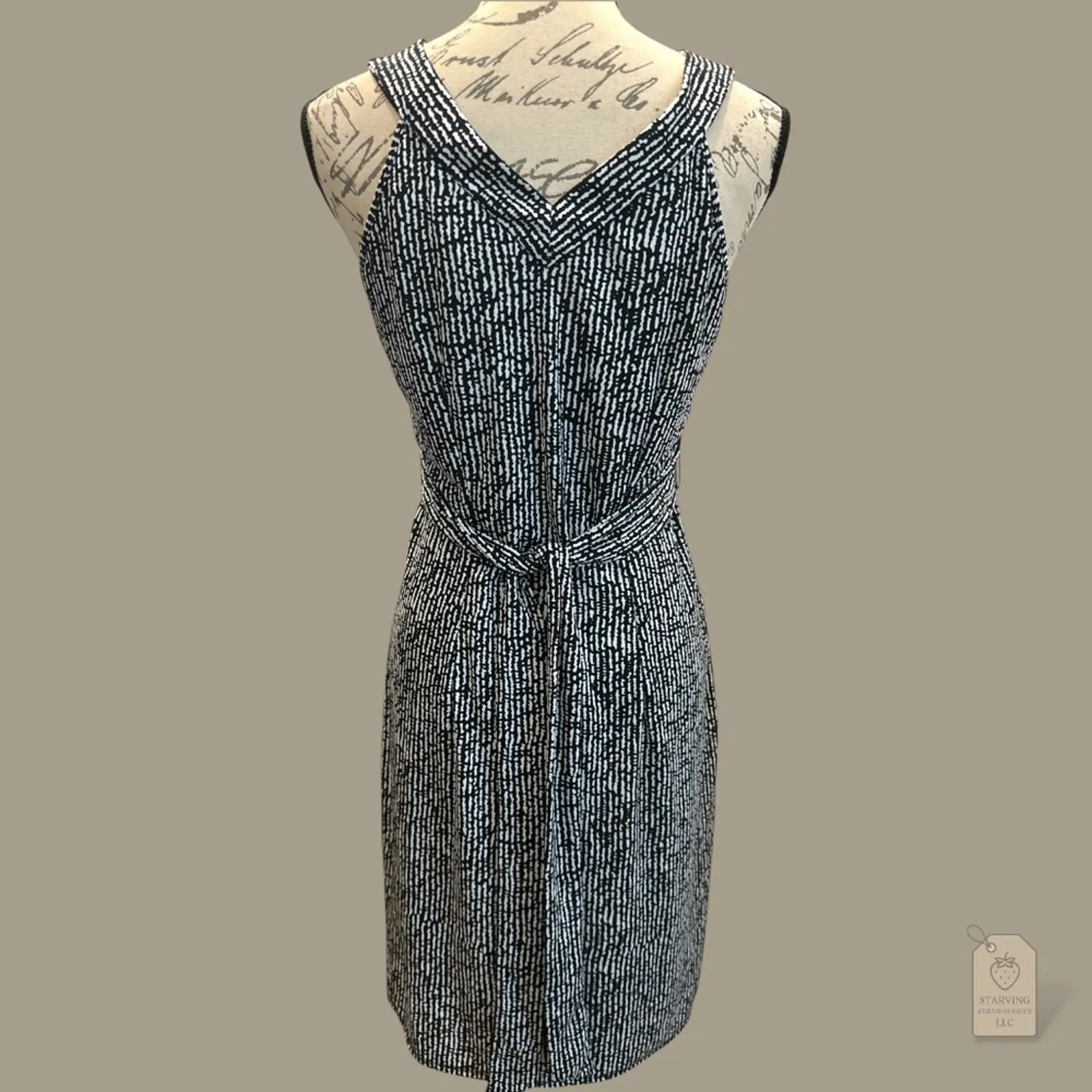 Ann Taylor LOFT Petite 10P Sleeveless Dress Black White V-Neck Tie Back Midi - Image 4