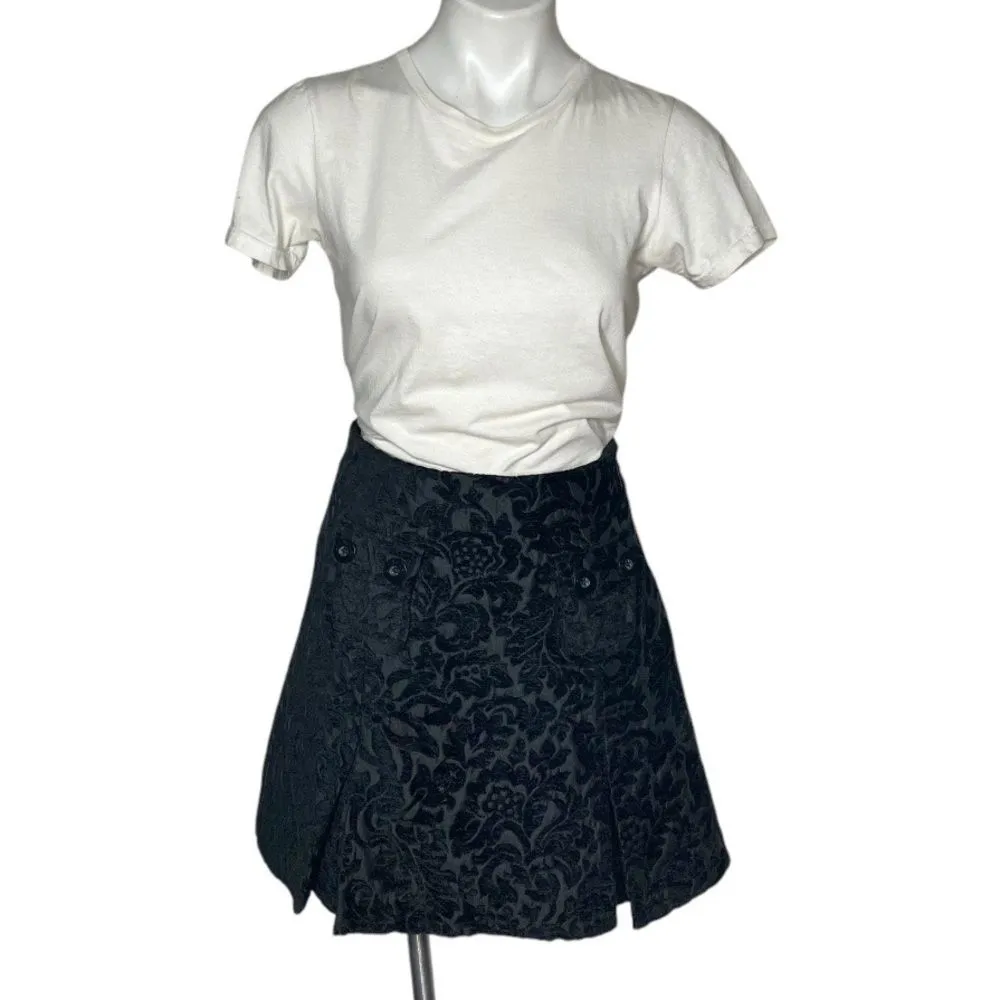 DESIGUAL Black Skirt Brocade Pleated Mini Size 42 VINTAGE Y2K Large - Image 2
