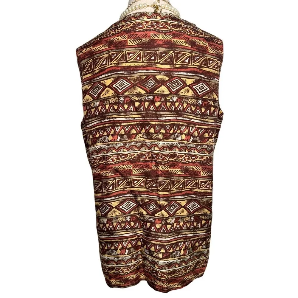 Diane Gilman vintage 90s 100% silk southwestern stripe sleeveless blouse size L - Image 3