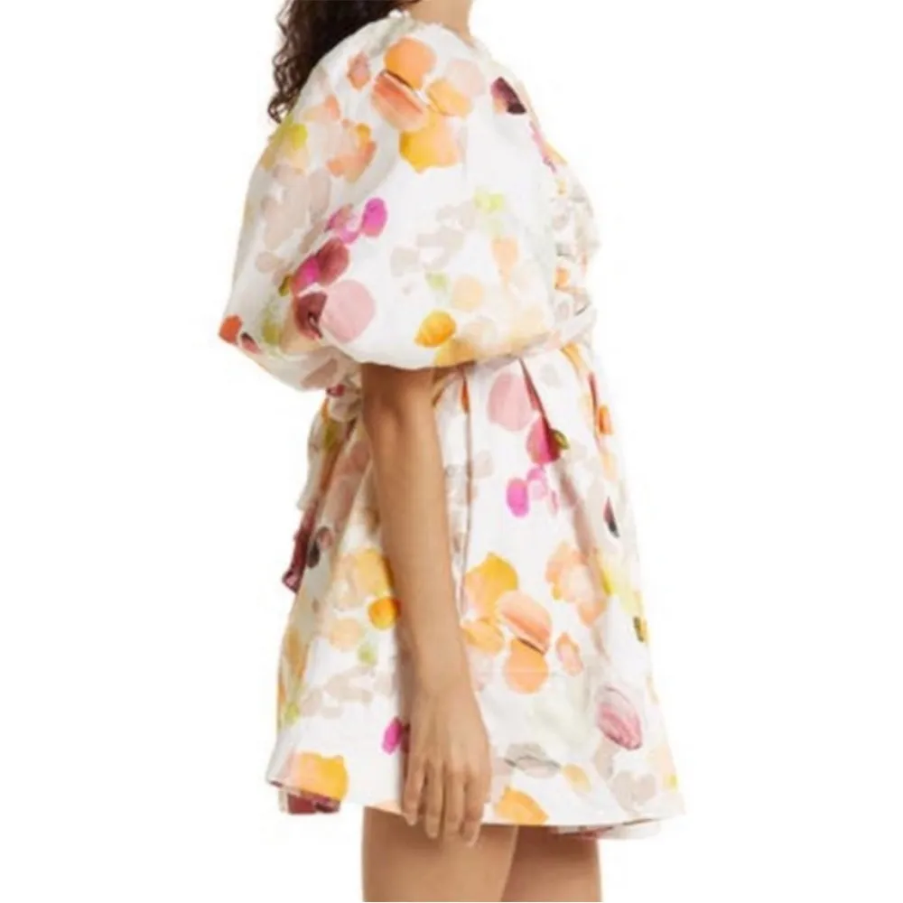 Aje Dasia Puff Sleeve Cotton Minidress In Desert Rose, SIZE 8 US White - Image 3