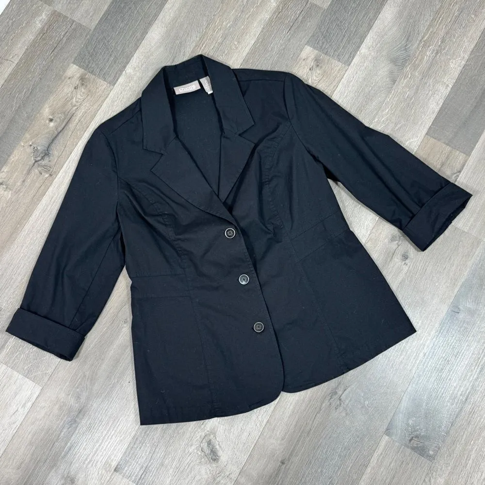 Chicos Twill Cuff Sleeve Casual Blazer Jacket Black Small 4 - Image 11