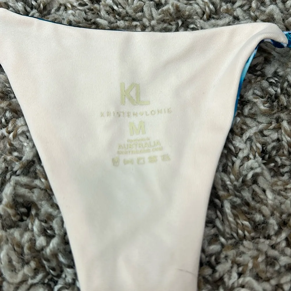 KRISTEN LONIE SWIMWEAR Wild Teal Bikini Bottom Thong Cheeky Sz M Blue Size M - Image 4