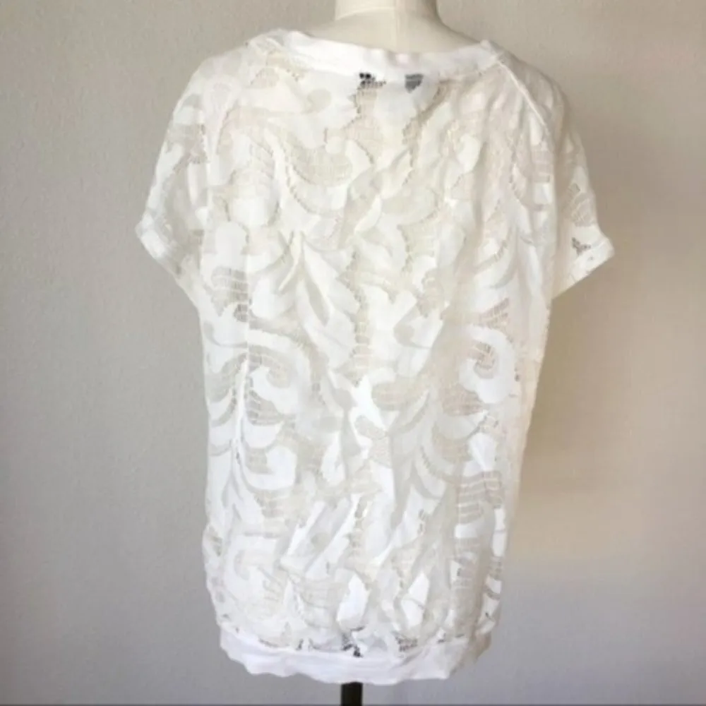 Jack by BB Dakota Top M Lace Knit White Coverup Boho Flirty Short Sleeve - Image 6