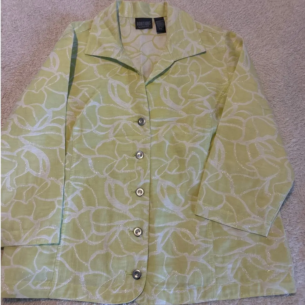 Chicos Blazer 2 Large Chartruese Silver Floral Black White Dots Jacket Lot of 2 - Image 6