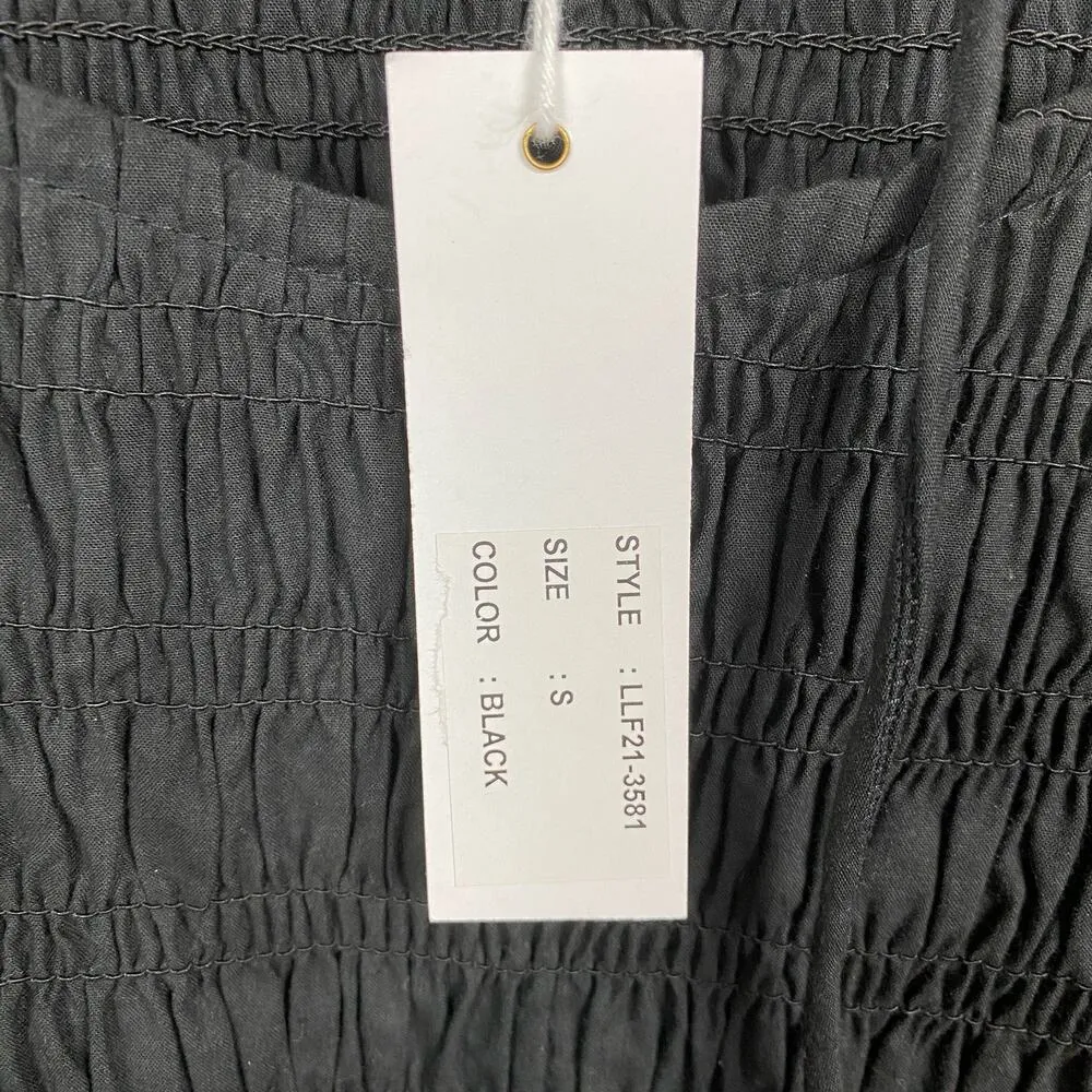 Love The Label Anthropologie Black Smocked Puff Sleeve Blouse Sz.S NWT - Image 11