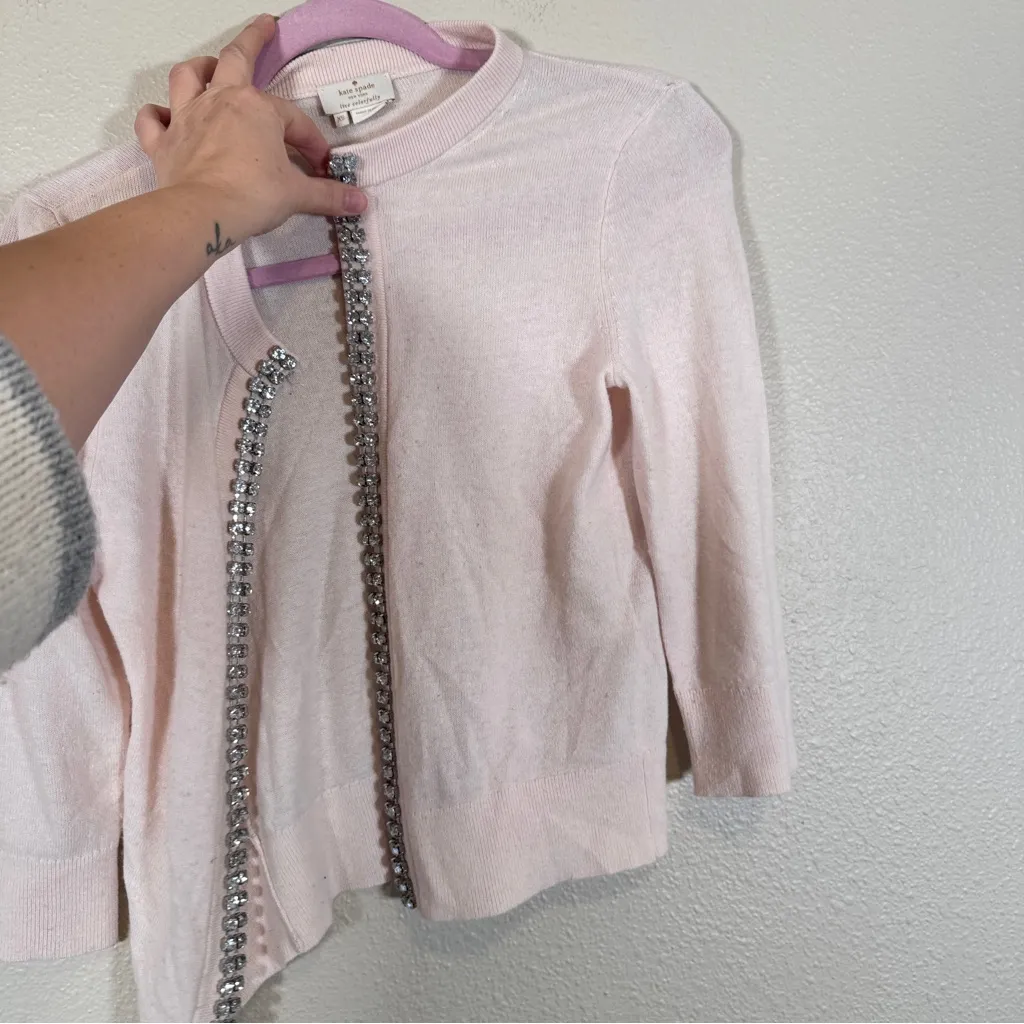 Kate Spade Pale Pink Rhinestone Studded Open Front Cardigan Sweater Womens XS - Image 5
