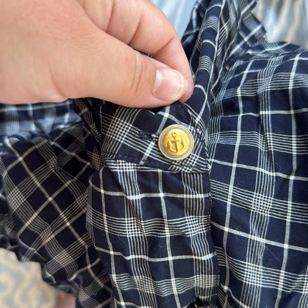 Paper Crown Anthropologie Lake District Button Down Plaid Navy Small Blue - Image 5