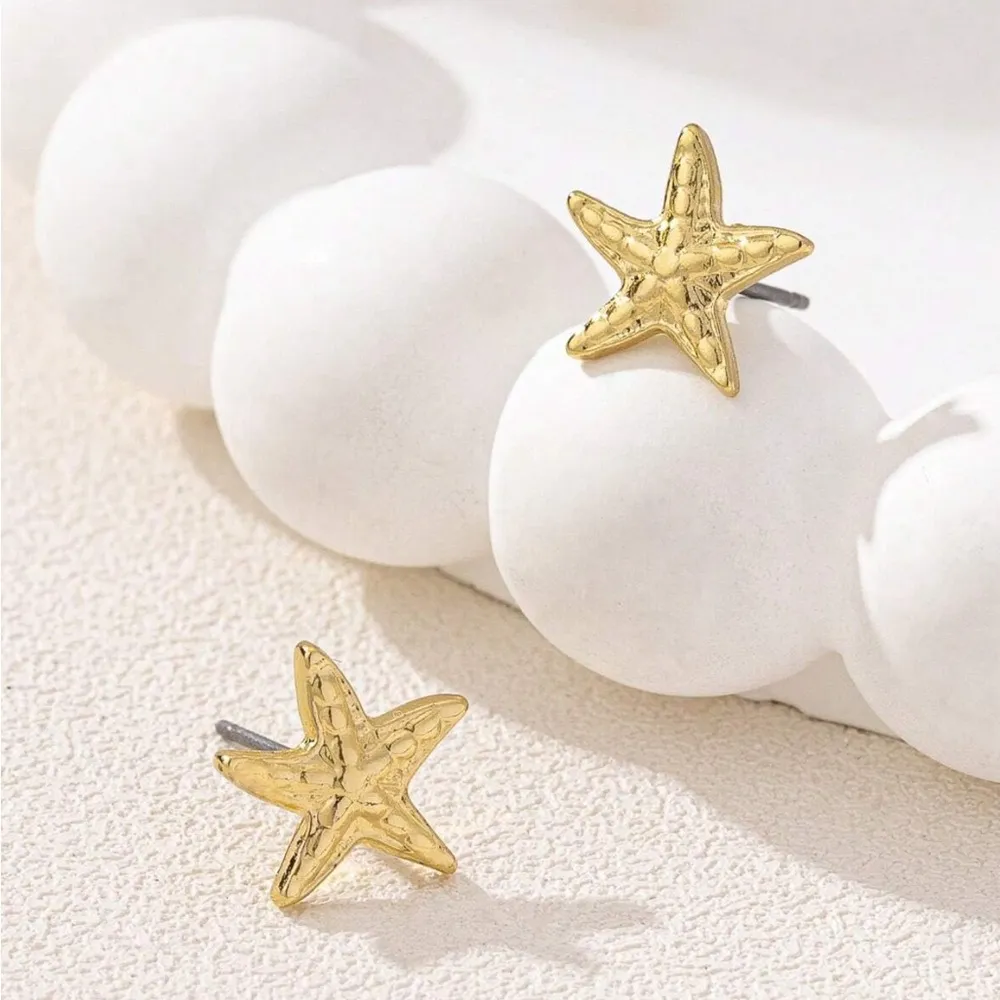 Gold Starfish Stud Earrings - Image 2