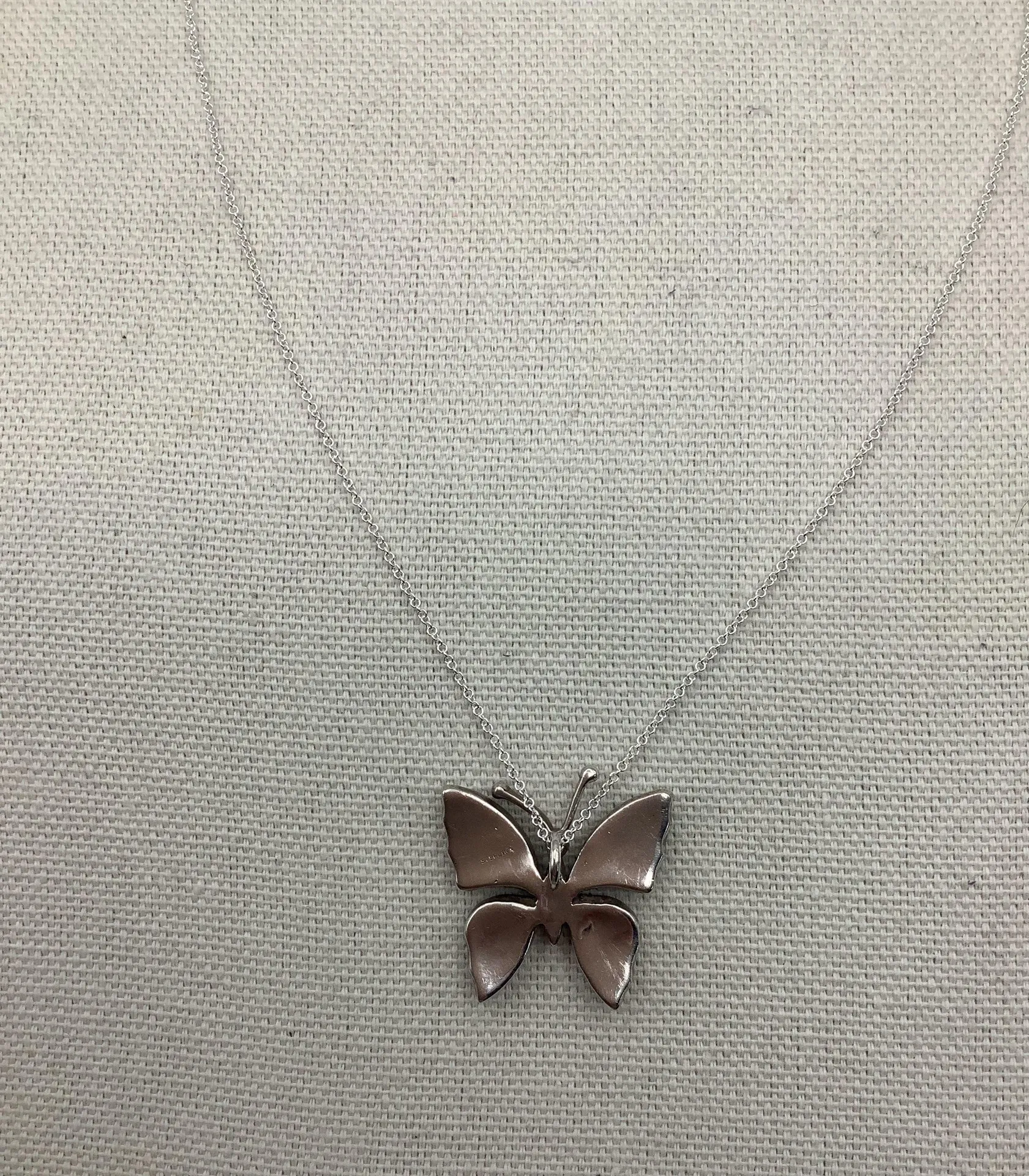 Vintage Butterfly   Navy blue Opal Pendant Matinee New ItalyChain - Image 7