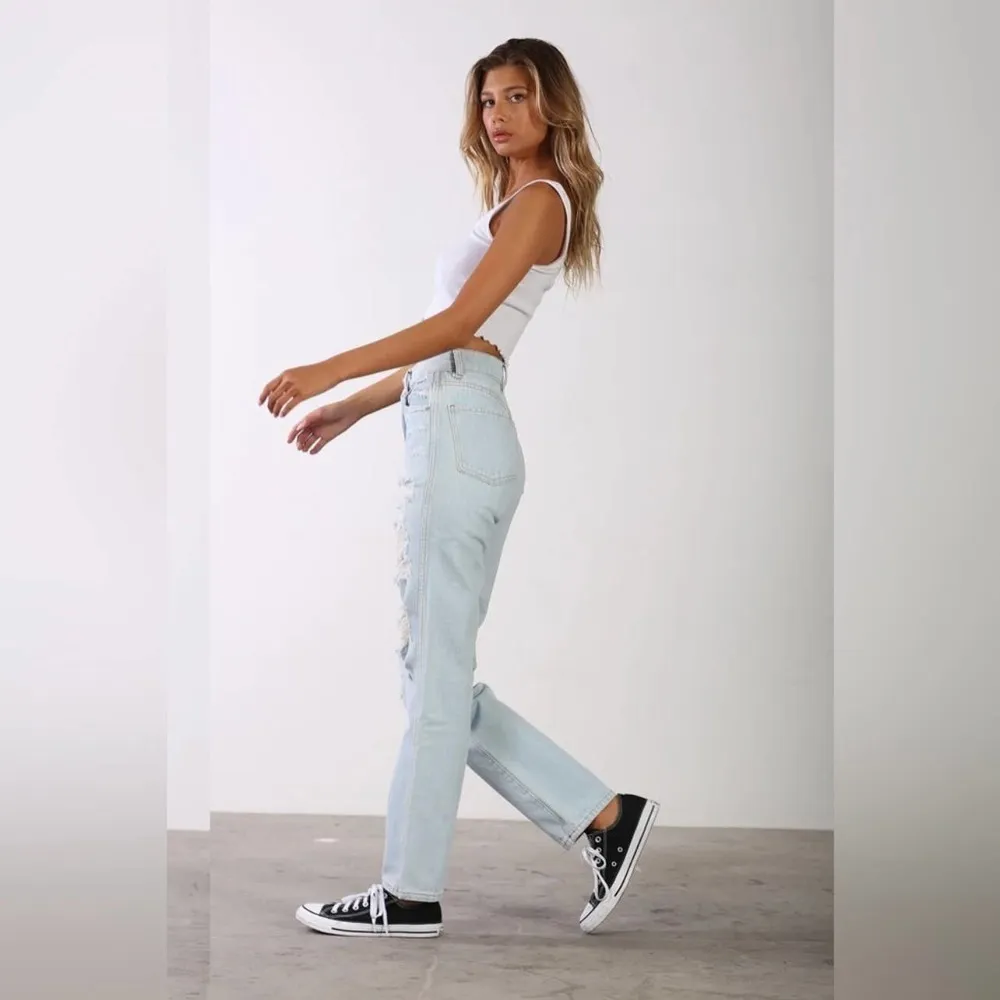 Revice Ex Boyfriend Light Wash High Waist Distressed Straight Leg Jeans Size 28 - Image 22