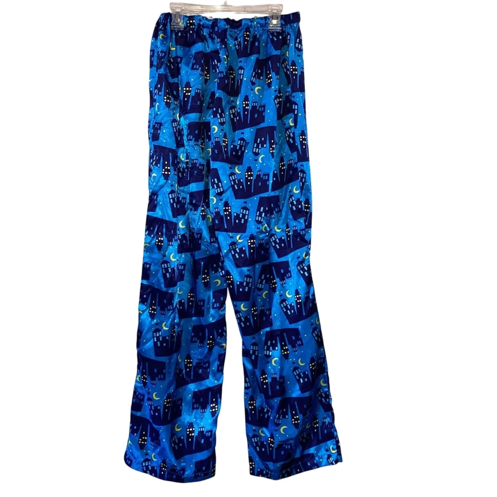 Miss Fifi Vintage Cityscape at Night Graphic Satin Robe & Bottoms Blue Size L - Image 6