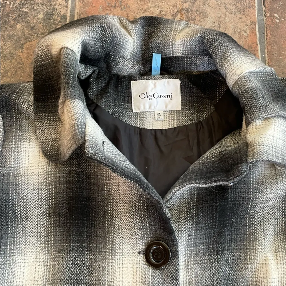 Wool Blend Oleg Cassini Plaid Trapeze Coat Size 3X - Image 7