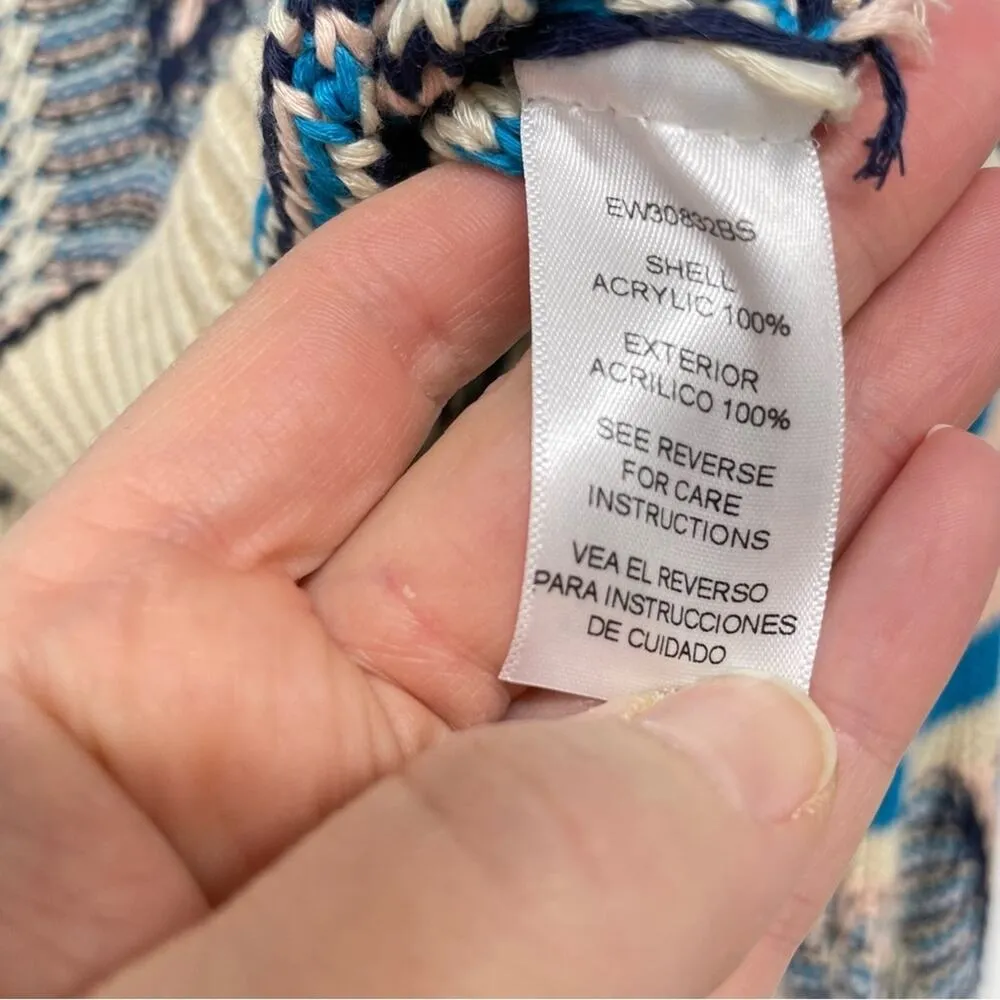 En Crème Cream & Blue Argyle Knit Sweater Balloon Sleeves Womens M Chunky Fall - Image 7