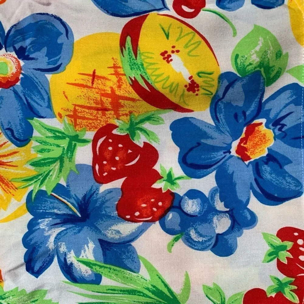 Vintage 90s Maxi Dress Yellow Tropical Fruit Floral Print Babydoll Short Sleeve Size L - Image 10