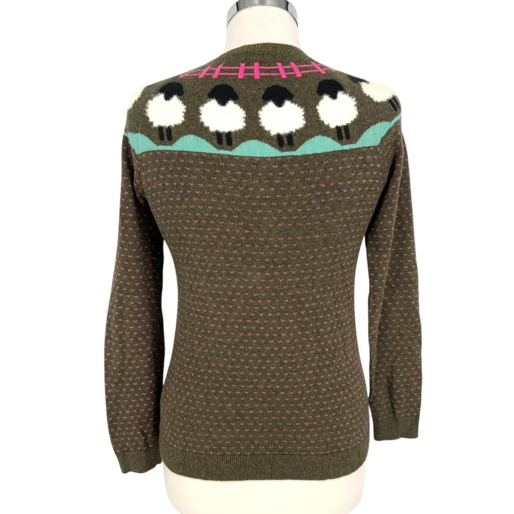 Talbots Sheep Yoke Raglan Crewneck Pullover Green Pink Size Small Petite - Image 7