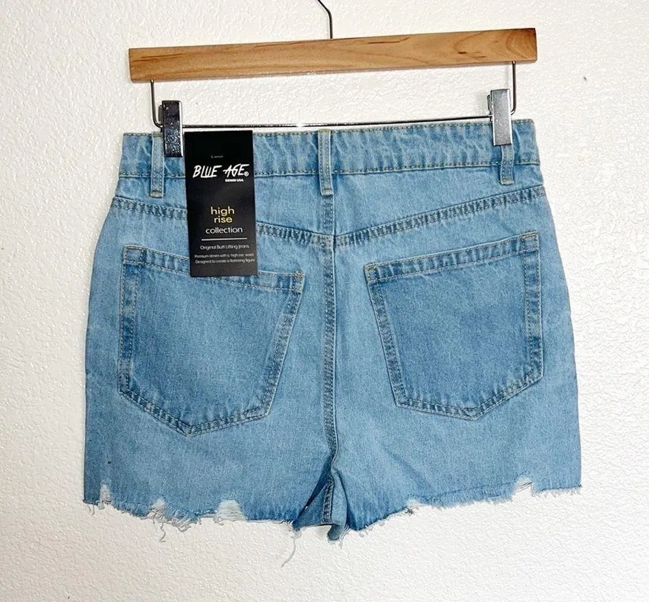 Blue Age Distressed High Rise Light Wash Jeans Shorts Size 29 - Image 8