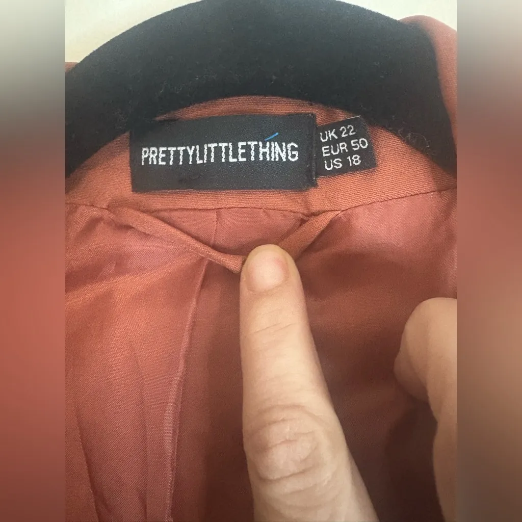 PrettyLittleThing Copper Brown Satin Belted Blazer US 18‎ - Image 3