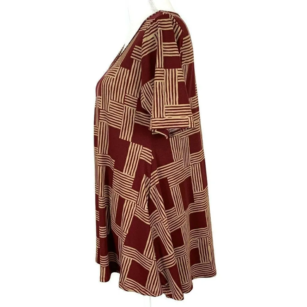 LULAROE Maroon Tan Weave Print Top Blouse Small - Image 3