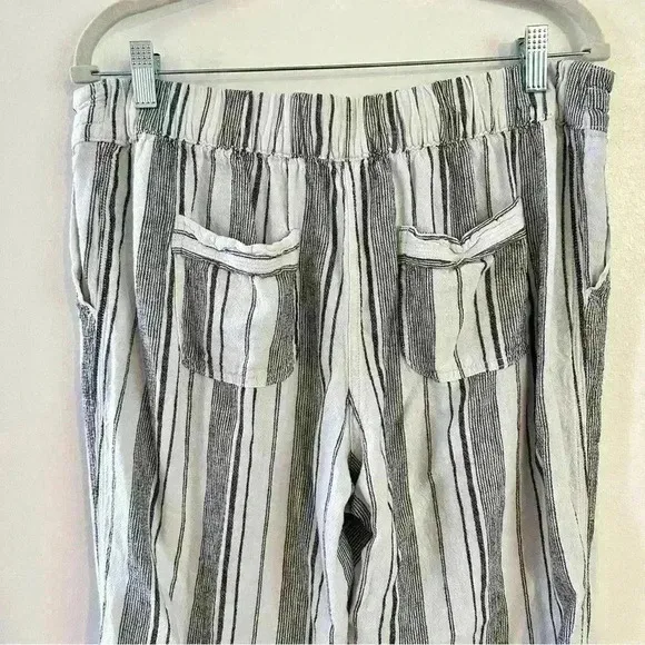 Per Se Straight Leg‎ Pants Womens Sz Large Linen Blend Drawstring Waist Striped - Image 6