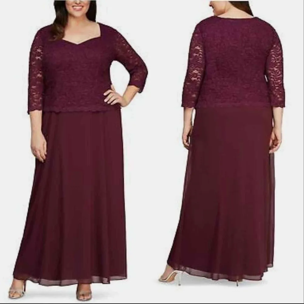 Alex Evenings Burgundy Jewel Neck Formal Special Occasion Party Dress Size 14W - Image 14