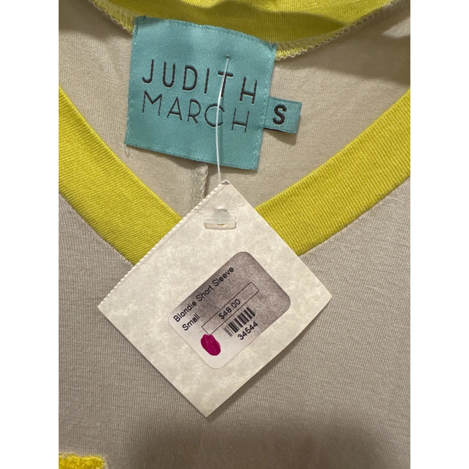 Judith March Blondie T-Shirt Top V-Neck Short Sleeve Yellow Beige Small - Image 6