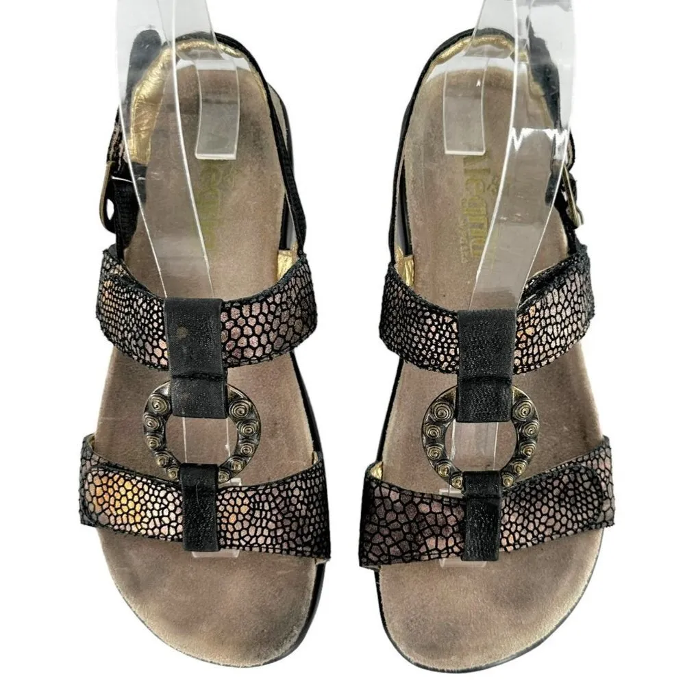 ALEGRIA Black & Gold Pebble Print Leather Sandals Size 37 Comfort Casual - Image 3
