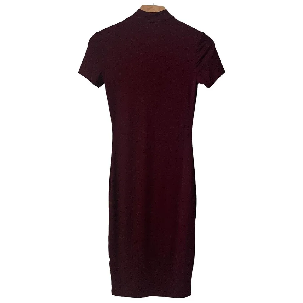 Popular 21 Womens Short Sleeve Bodycon Sculpting Dress Solid Maroon Size L NEW - Image 8