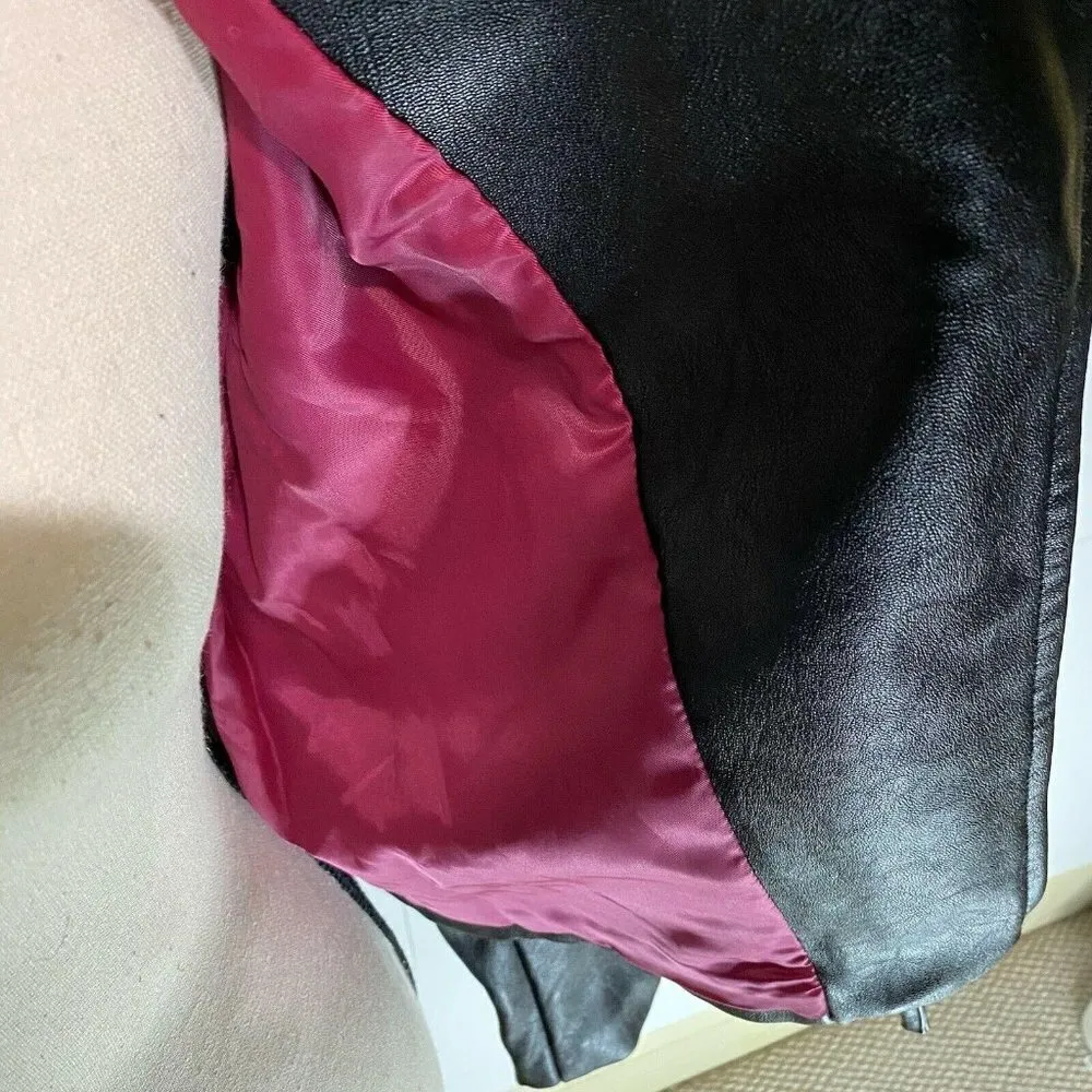 d.brand Sz Small Faux Leather Jacket Multi Zipper Pink Lined Black - Image 8