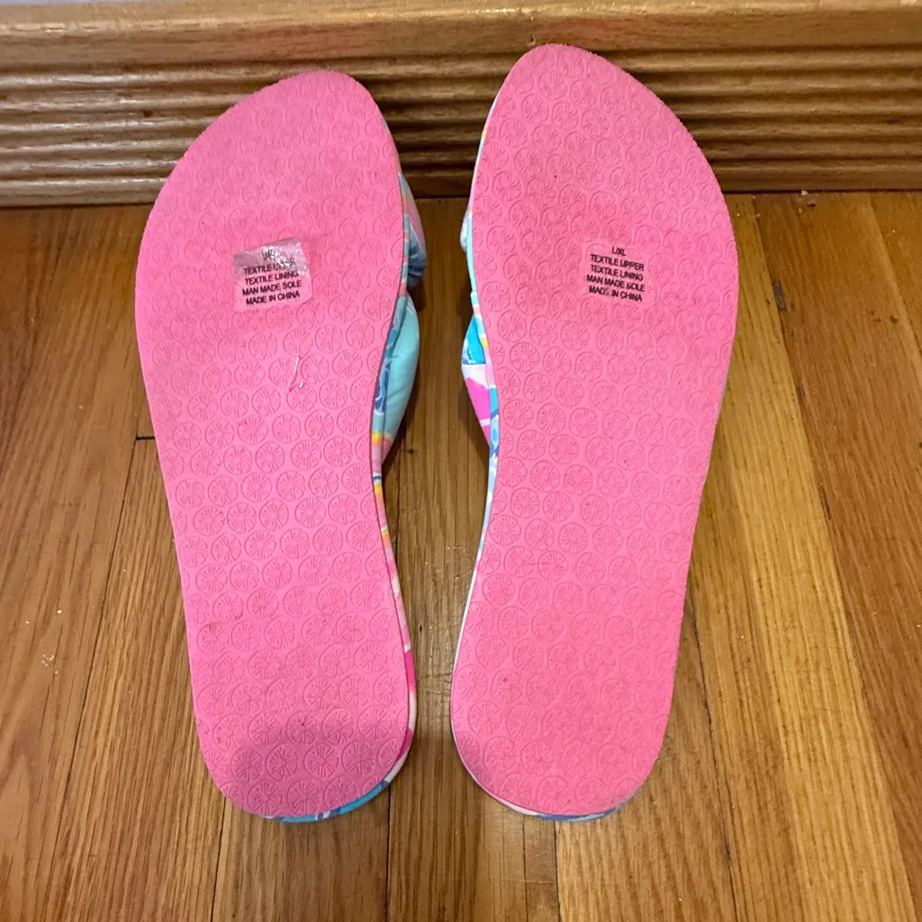 Lilly Pulitzer Sea Glass Aqua Rainforest Retreat Pool Slippers L/XL New - Image 5