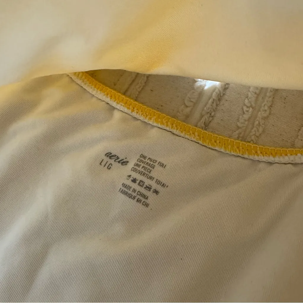 Aerie Yellow and Navy Stripe Layered One Piece Full Coverage Swimsuit - Image 5