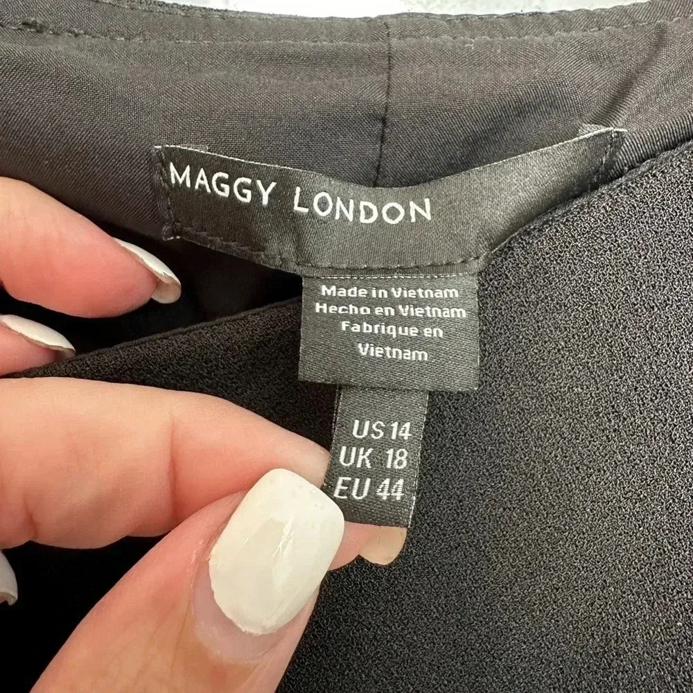 Maggy London Classic Black Cold Shoulder Ruffle Shift Dress Women’s Size 14 - Image 10