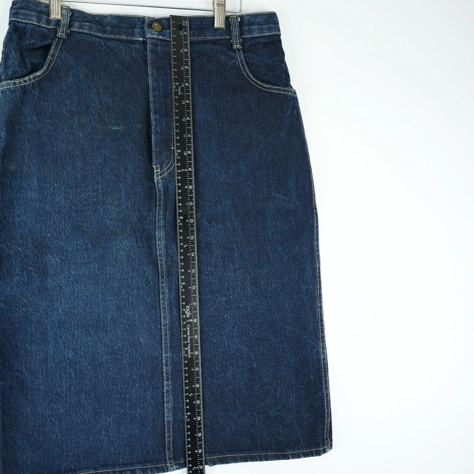 Vtg Weathered Blue Denim Jean Skirt Womens 13/14 30W Midi Tulip Back Slit USA - Image 9