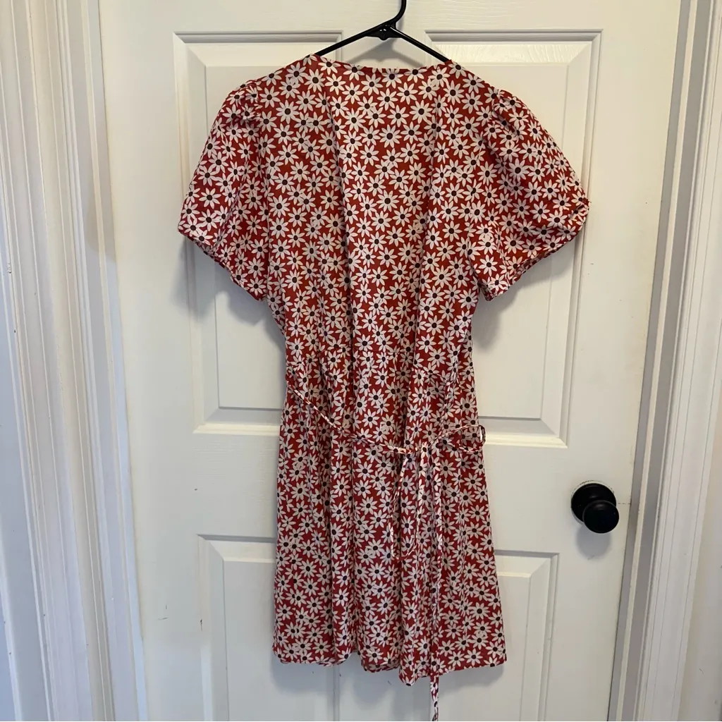 MADEWELL Daisy Mini Wrap Dress Russet Short Sleeve #M9271 Size Large - Image 3