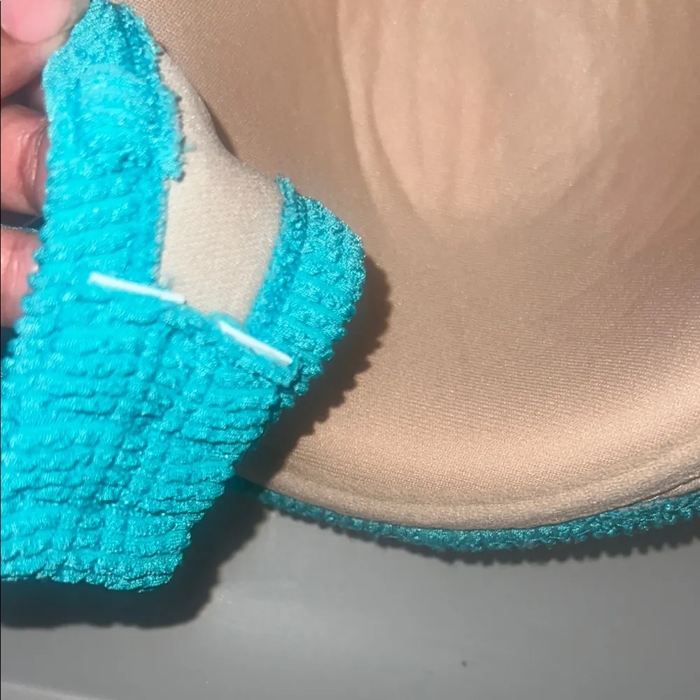 Turquoise Textured pushup halter /Bandeau Underwire Bikini 38DD - Image 10
