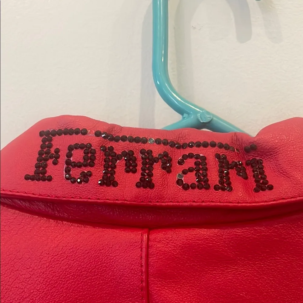 Ferrari Red and Yellow leather jacket with Iconic Branding zip front like new Size XS - Image 4