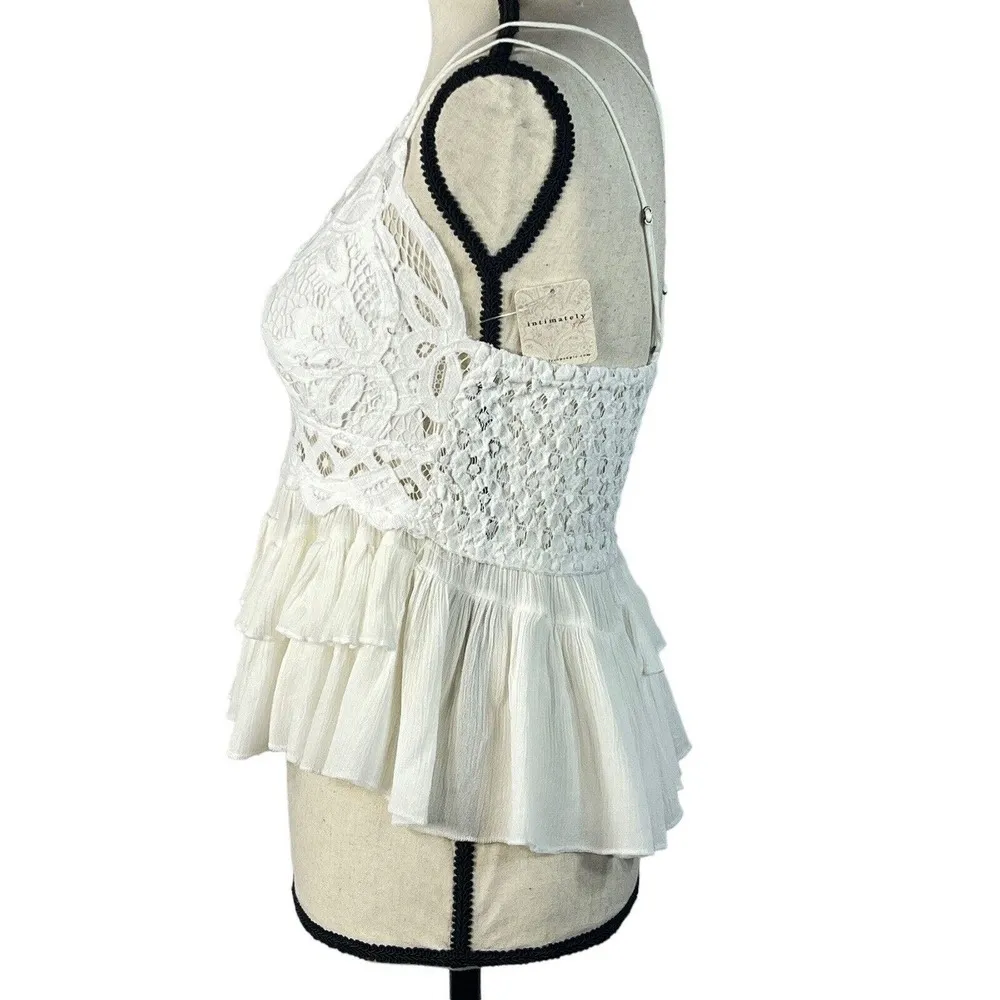 Free People Intimately Medium Adella Cami Top White Ruffled Crochet Lace Smocked - Image 9