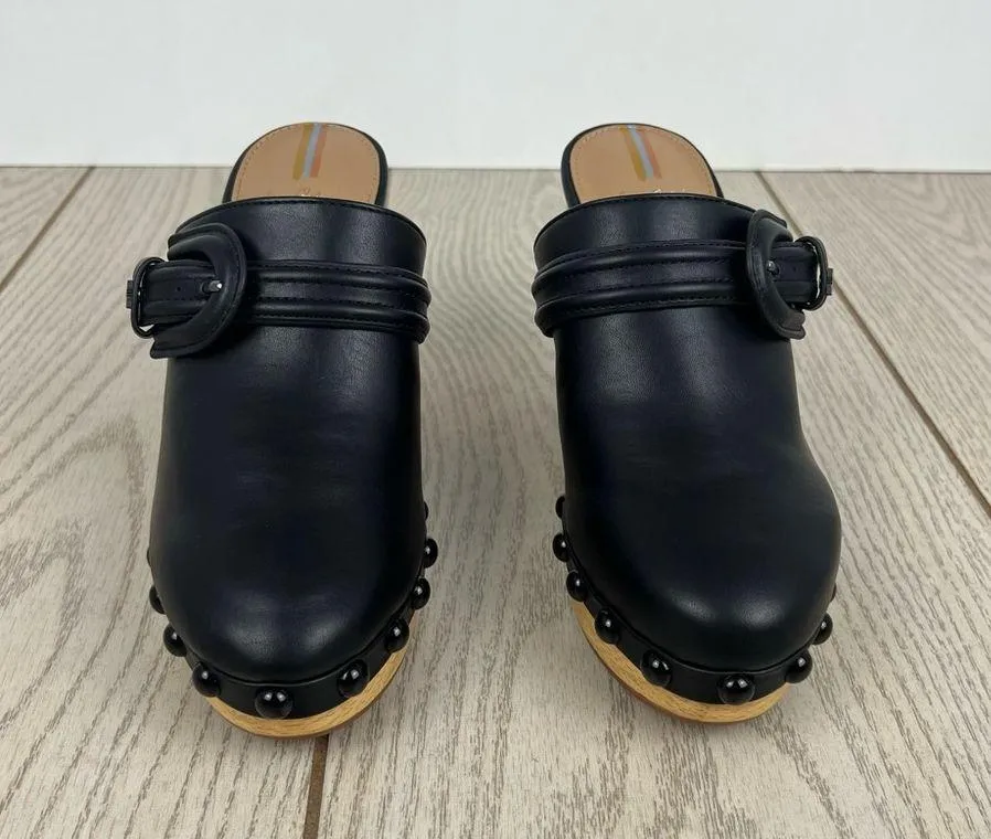 Sam Edelman Women's Nyla Studded Embellished Buckled Clogs 6.5 Black Waxy $140 - Image 2