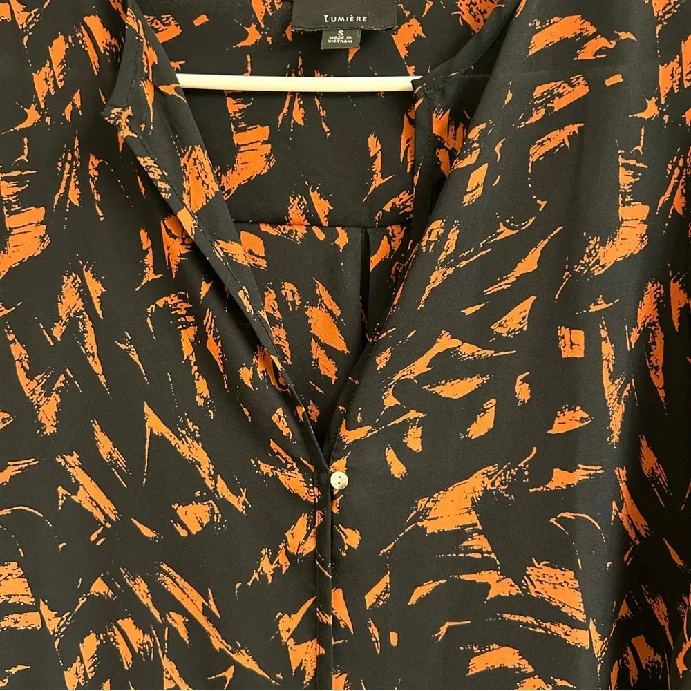 Lumiere Womens Sm Long Sleeve Chiffon Sheer Light Flowy Blouse Black Orange - Image 5