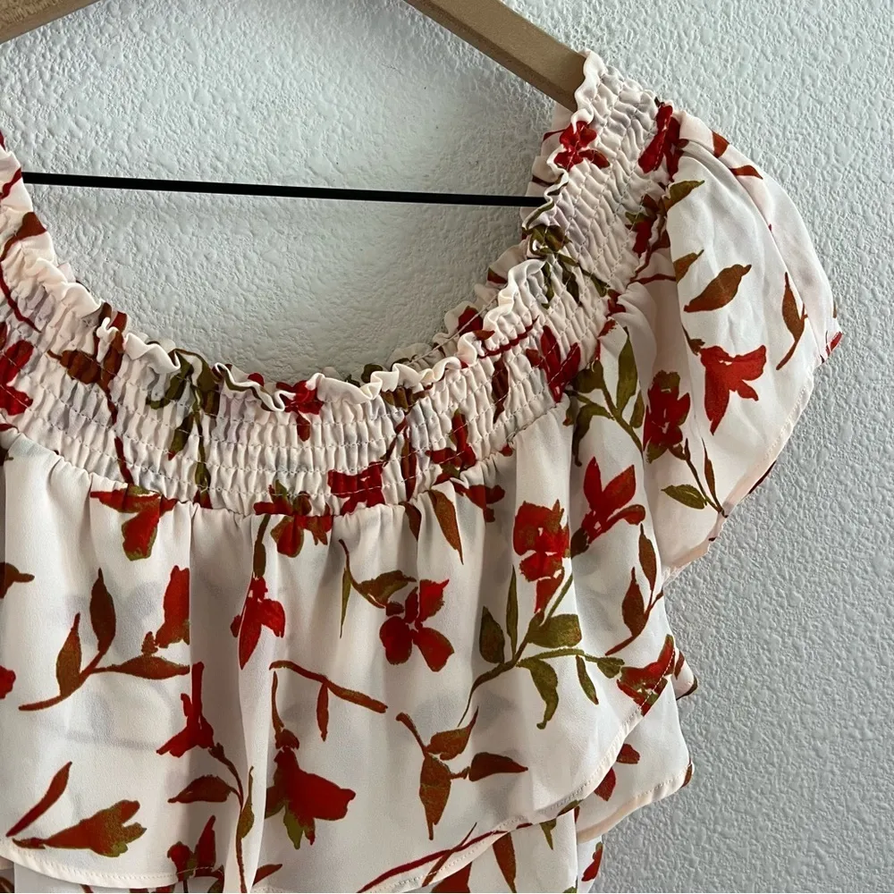 Lovers + Friends Peach Pink Floral Dress Smocked Neckline Small - Image 5