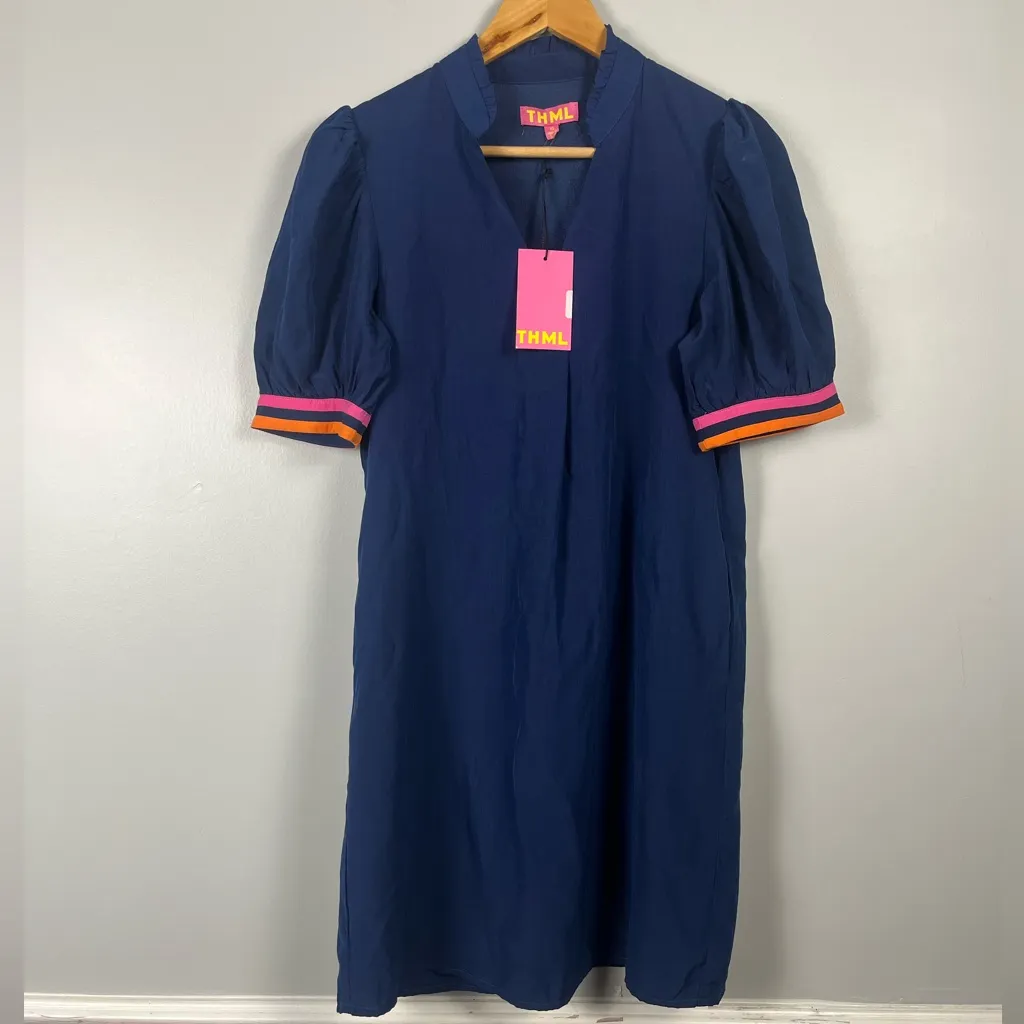 New THML Navy colorblock Novelty Dress size XS pink orange preppy girly - Image 3