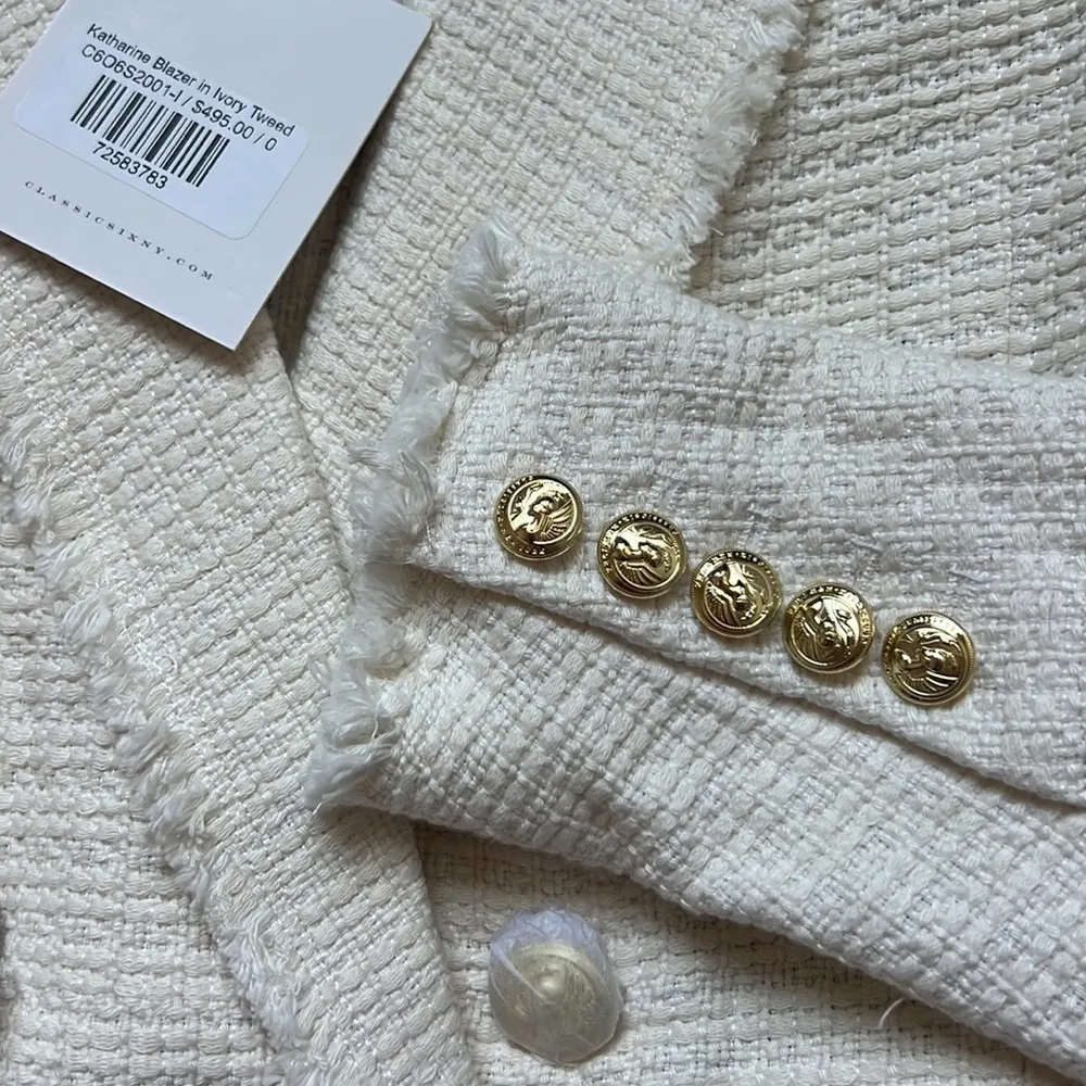 Classic Six Katharine Blazer in Ivory Tweed Size 0 - Image 6