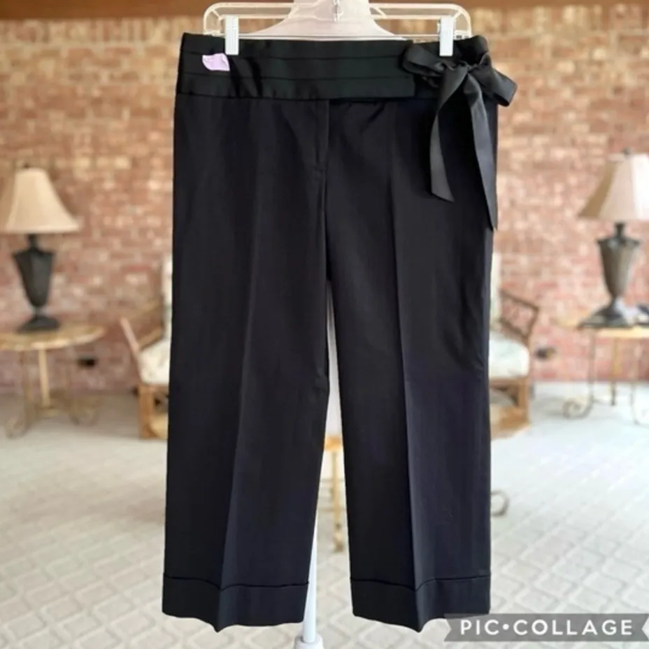 LOFT Pants Cropped Black Satin Waist Tie 6 Cocktail Party - Image 2