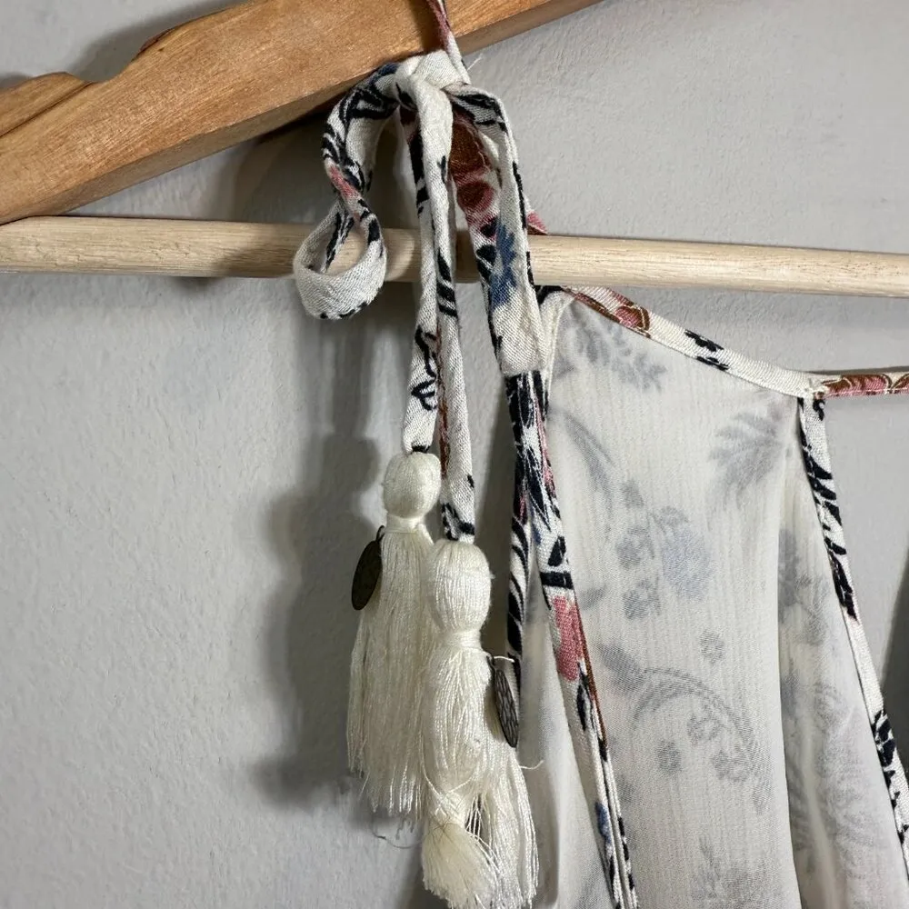 American Eagle Floral Wrap Ruffle Maxi Dress Women's Small Bohemian Tassle Flowy - Image 13